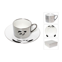 Reflection Coffee Cup and Saucer Silver Plated Panda Pattern