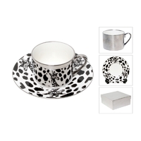 Reflection Coffee Cup and Saucer Silver Plated Giraffe Pattern