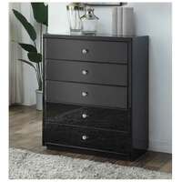 Vegas Black Glass Tallboy 5 Drawer