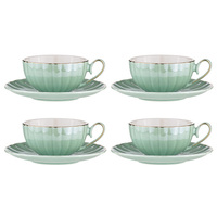 Parisienne Pearl Aquamarine Cup + Saucer Set Of 4