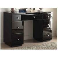 Rio Crystal Black Glass Dressing Table 7 Drawer