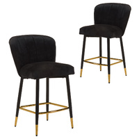 Reid Velvet Barstools, Black Set of 2