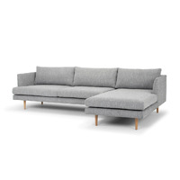 Byron 3 Seater Right Chaise Fabric Sofa - Graphite Grey with Natural Legs