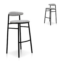 Set of 2 - Milan Fabric Bar Stool - Silver Grey and Black Legs