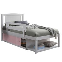 Fontana Single Bed with Storage & Sliding Doors, White & Light Pink