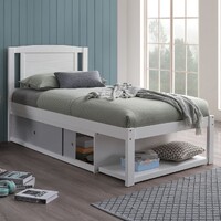 Fontana Single Bed with Storage Sliding Door, White & Light Grey