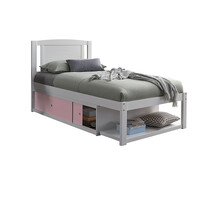 Fontana Single Bed with Storage Sliding Door, White & Light Pink