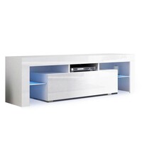 Santorini 130cm RGB LED TV Stand Cabinet Entertainment Unit Gloss Furniture Drawer Tempered Glass Shelf White