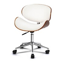 Retro Wooden & PU Leather Office Desk Chair - White