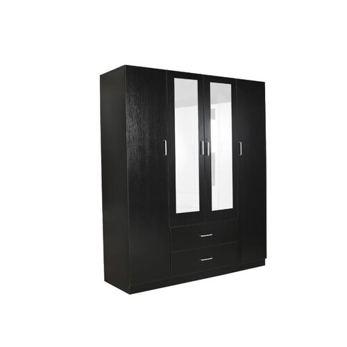 Redfern 4 Door 2 Drawer  Wardrobe with Mirror Black