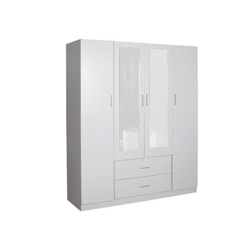 Redfern 4 Door 2 Drawer  Wardrobe with Mirror White