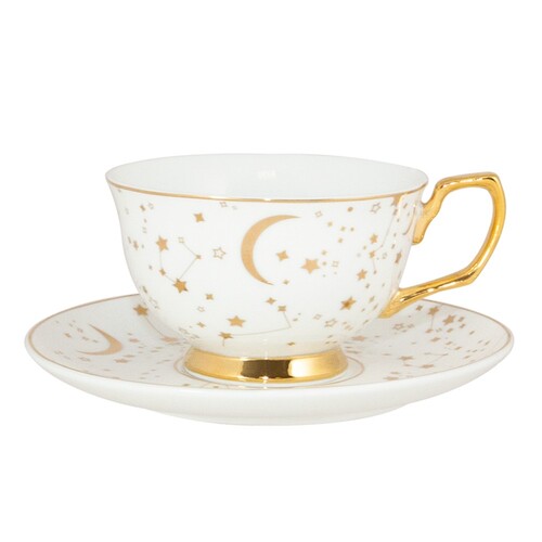 Teacup & Saucer It's Written in the Stars Ivory & Gold