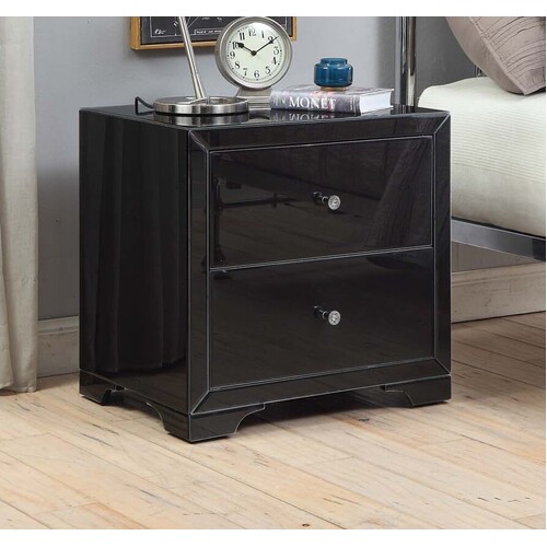 Boulevard Black Glass Bedside Table