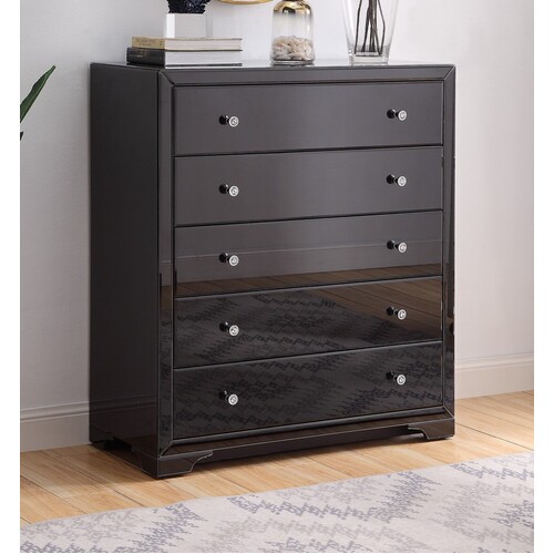 Boulevard Black Glass Tallboy 5 Drawers