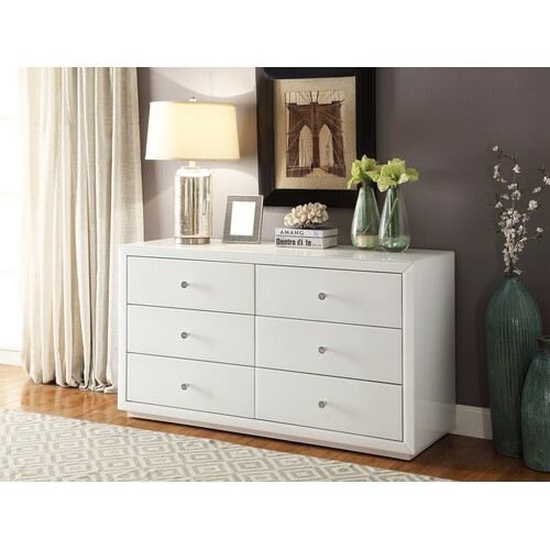 Boulevard White Glass Low Chest 6 Drawers