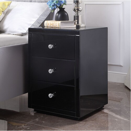 Venice Black Glass Bedside Table