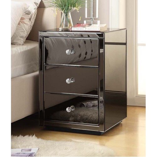 Mirrored Furniture Bedside Table, Dark Grey Mirrored Bedside Table