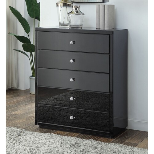 Venice Black Glass Tallboy 5 Drawers