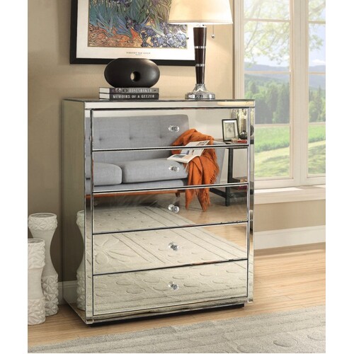 Venice Silver Mirror Tallboy 5 Drawers