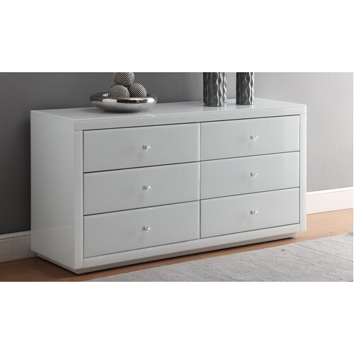 Venice White Glass Low Chest 6 Drawers