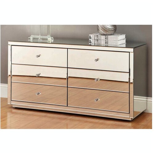 Venice Silver Mirror Low Chest 6 Drawers