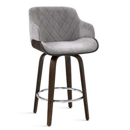 Saturn Bar Stools Swivel Velvet Fabric Grey