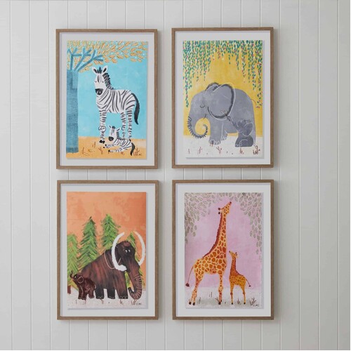 Kid's Framed Wall Art Large Colourful Animal Set of 4