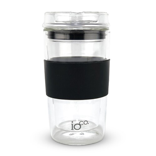 IOco 12oz ALL GLASS Glass Tea & Coffee Traveller - Black Night