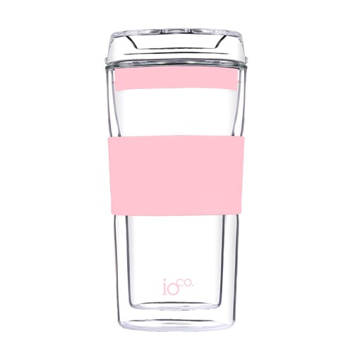 IOco 12oz ALL GLASS Glass Tea & Coffee Traveller - Marshmallow Pink