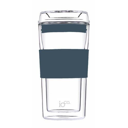 IOco 12oz ALL GLASS Glass Tea & Coffee Traveller - Midnight Blue