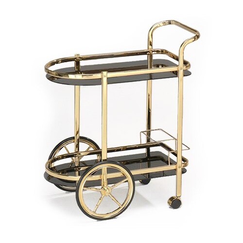 Gold and Dark Glass Round Bar Cart