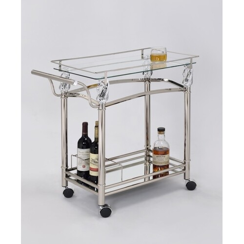 Swan Chrome Glass Mirror Bar Cart