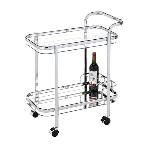 Silver Lounge Mirrored Glass Bottle Holder Bar Cart Trolley