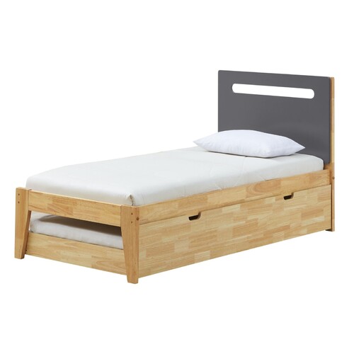 Childrens Beds Home Pull Out Trundle Single Bed 130x70 for 140x70 Bed, White Leo with Foam Latex Coconut Fibre Mattress 