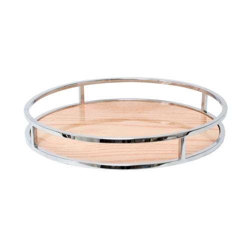 Round Silver Tray with Timber Base