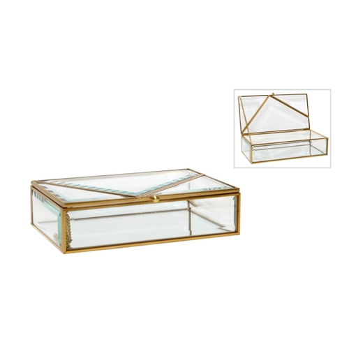 Vintage Gold Glass Jewellery Box 15cm