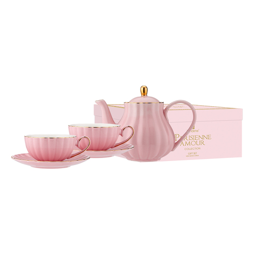 Parisienne Amour Pink Teapot + 2 Teacup Set