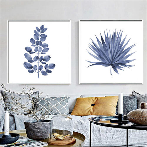 Blue Leaf Framed Canvas