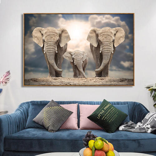 Elephant Family Framed Canvas