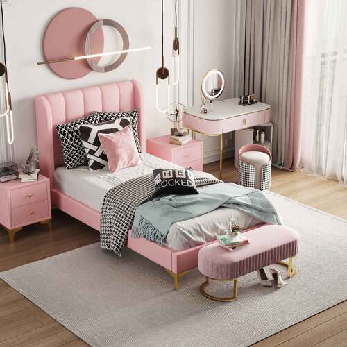 Charlotte Fabric King Single Bed Frame Dusty Pink