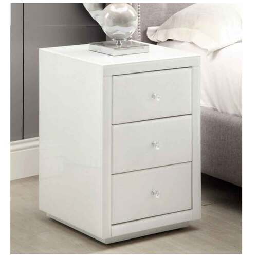 Vegas White Glass Bedside Table