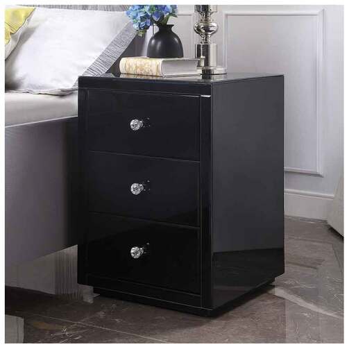 Vegas Black Glass Bedside Table