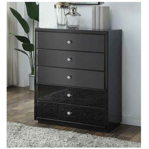 Vegas Black Glass Tallboy 5 Drawer