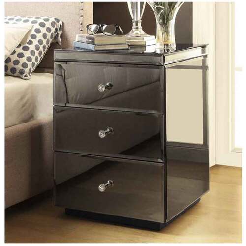 Rio Crystal Smoke Mirrored Bedside Table