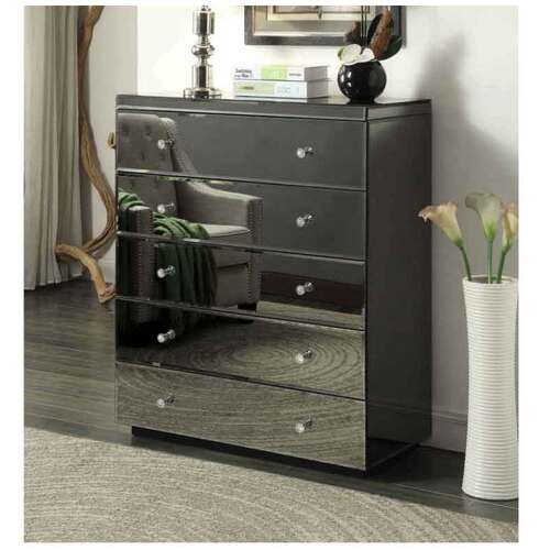 Rio Crystal Smoke Mirrored Tallboy 5 Drawers