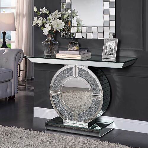 Ritzy Mirrored Hallway Console Table Crushed Diamonds
