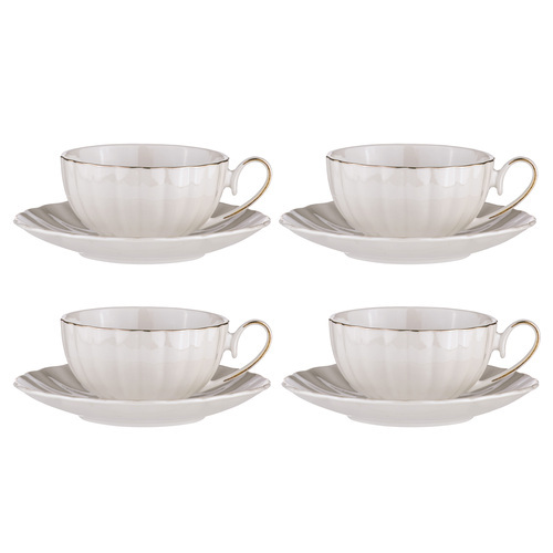 Parisienne Pearl White Cup + Saucer Set Of 4
