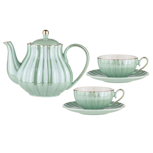 Parisienne Pearl Aquamarine Teapot + 2 Teacup Set