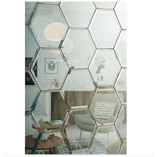 Hexagonal Silver Mirrored Bevelled Wall Tiles - Box of 18