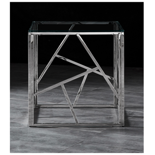 LEO Side Table Stainless Steel and Tempered Glass